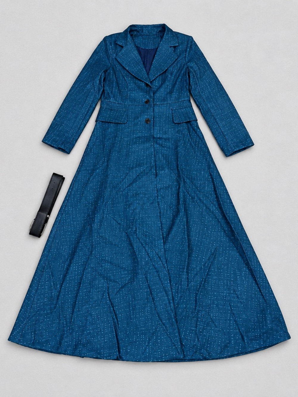 Women’s Classic Long Blue Trench Coat with Belt Size M
